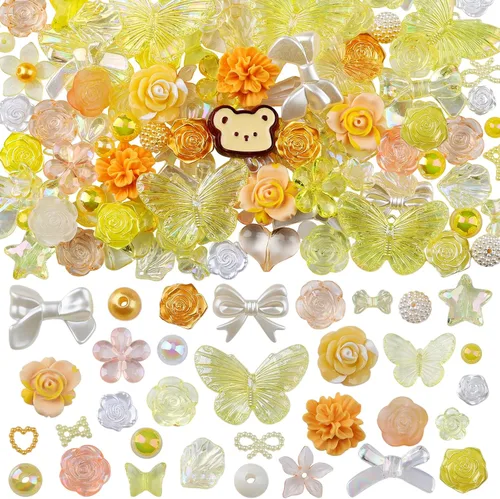 Miniatura 8 de 350 piezas de resina 3D ABS coloridos lazos de flores de rosas con parte trasera plana, cuentas de perlas semicirculares para pulseras, aretes