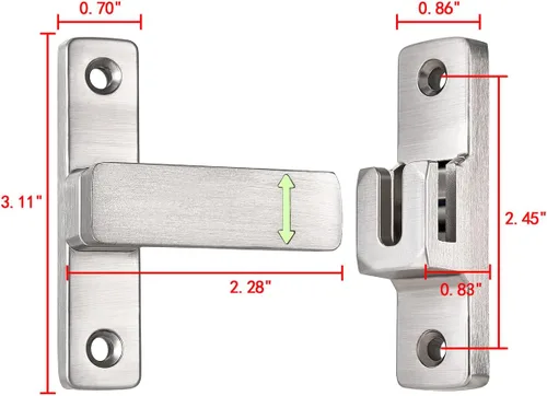 Miniatura 2 de Cerradura plateada para puerta de granero de 90/180 grados, pestillo de aleación de zinc premium - Pestillos de compuerta abatible, para armarios