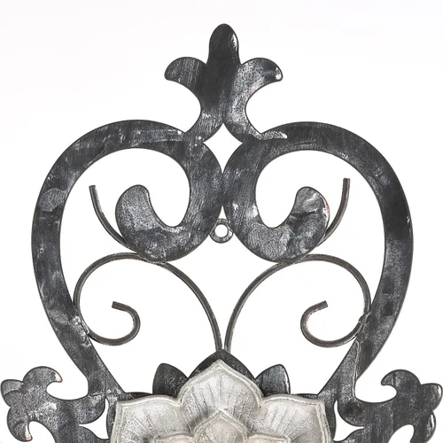 Miniatura 4 de Arte de pared de flores de metal, 15.75 x 9 pulgadas, decoración de pared floral de pergamino de metal, escultura de pared colgante con flor bohemia