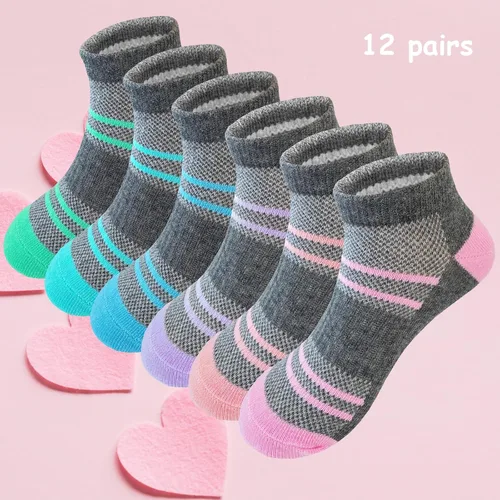 Miniatura 3 de Bemeol 12 pares de calcetines para niñas, calcetines deportivos de algodón de corte bajo