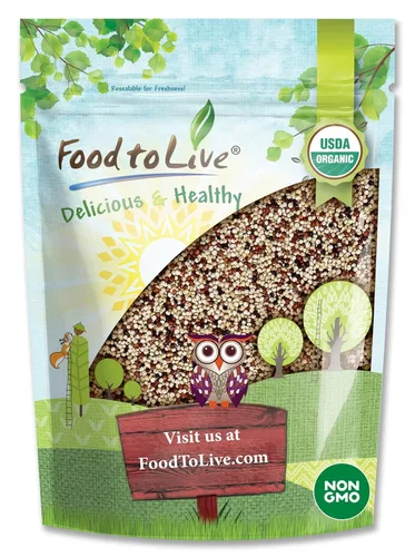 Food to Live Quinua orgánica tricolor, 1 libra, sin OMG, mezcla de quinua blanca, negra y roja, grano entero, semillas crudas, no irradiada, kosher,