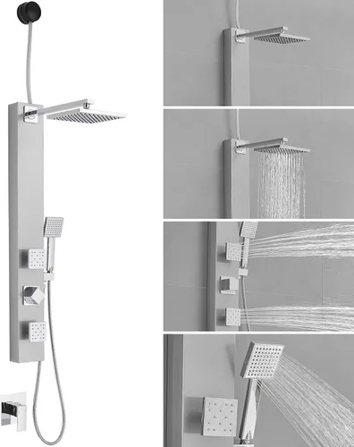 Miniatura 10 de BWE Juego combinado de ducha de mezclador de lluvia de lujo de 12 pulgadas cuadradas para baño, montado en la pared, sistema de cabezal de ducha