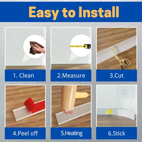 Miniatura 7 de COUKIU Moldura Flexible para Zócalo, 3 Pulgadas x 40 Pies Base de Pared de Vinilo Autoadhesiva Base Cove, Moldura de Base de Pared de Goma