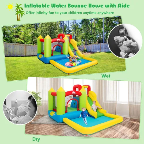 Miniatura 3 de Costzon - Casa inflable para niños, con tobogán acuático con pared de escalada, zona de salto, piscina pequeña, incluye bolsa de transporte de tela