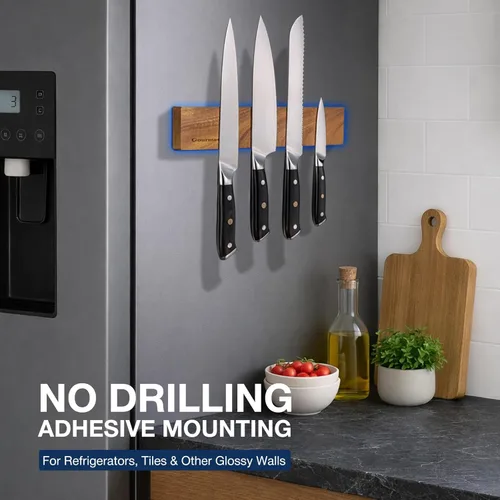 Miniatura 3 de Gourmetop Soporte magnético para cuchillos de pared de 12 pulgadas, tira magnética para cuchillos sin taladrar, soporte magnético de madera