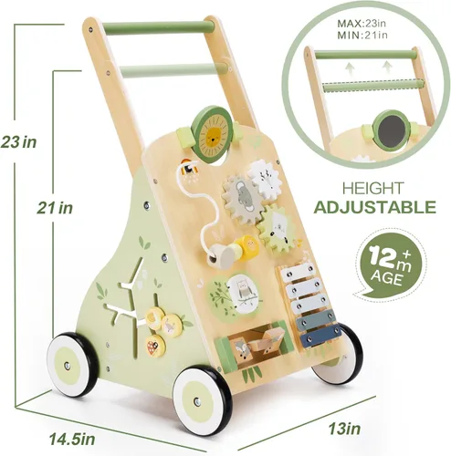Miniatura 6 de Andador de empuje de madera para bebés y juguete de arrastre de actividades de aprendizaje para niños pequeños - Desarrolla habilidades motoras
