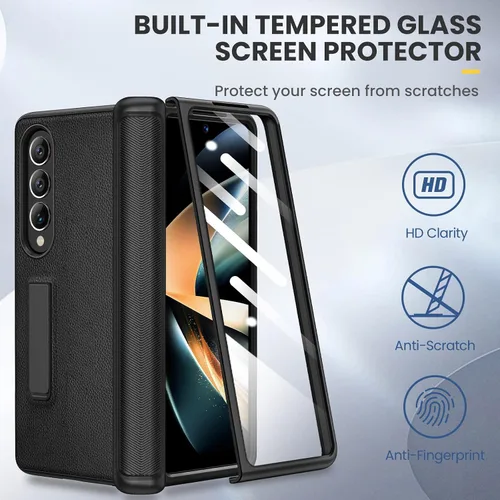 Miniatura 7 de Ruky - Funda para Galaxy Z Fold 4 con protección de bisagra, color negro Fundas de cuerpo completo con soporte magnético y protector de pantalla