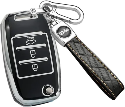 Miniatura 6 de ontto Funda para llavero de 3 botones con llavero compatible con Kia Flip Remote Key Holder para Rio Soul Forte Optima Carens Beige, Beige (3 btn))
