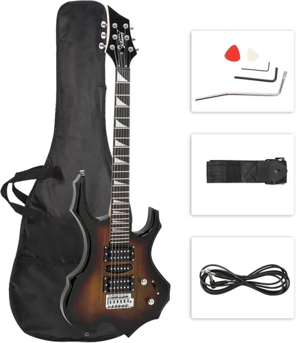 GLARRY Cool - Guitarra eléctrica estilo Burning Fire, regalo de Navidad para principiante amante de la guitarra, con paquete de accesorios (Sunset)