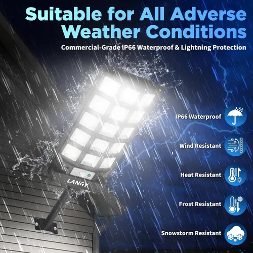 Miniatura 5 de LANGY Farolas solares impermeables para exteriores, sensor de movimiento de 6500 K del atardecer al amanecer con control remoto, luz LED