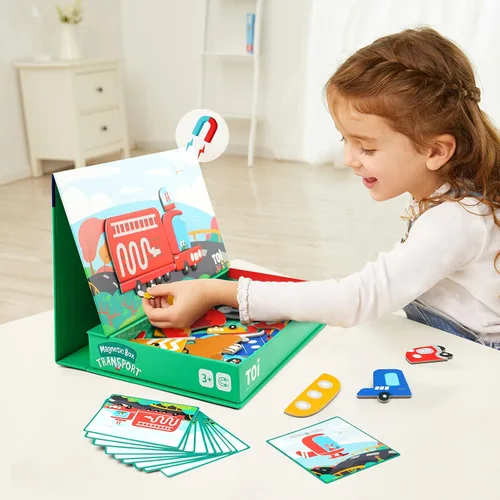 Miniatura 2 de Toi Juguetes magnéticos para niños, cajas de rompecabezas magnéticas con tablero de juego para niños de 3 a 8 años, juego de viaje portátil