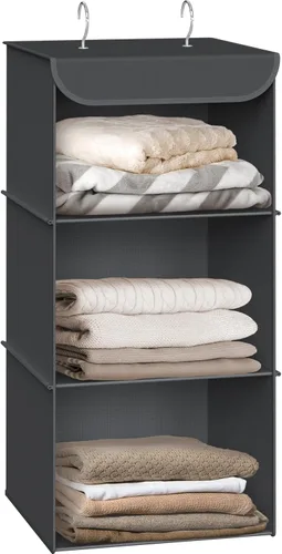 Simple Houseware Organizador de armario colgante de 3 estantes, estantes de almacenamiento de tela con capacidad de 57 litros, gris oscuro