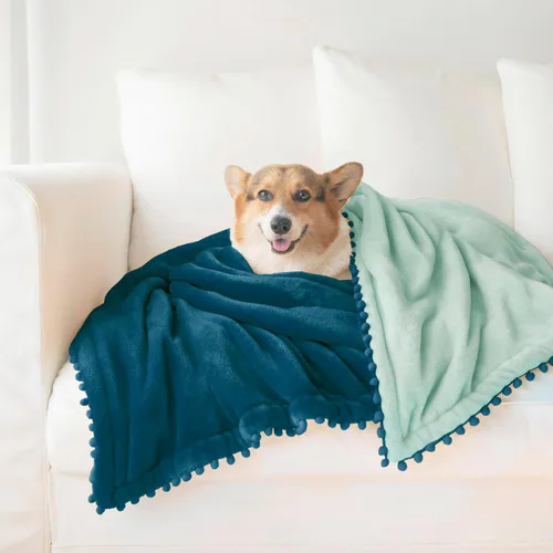 Miniatura 5 de MONDAY MOOSE Manta de forro polar acogedora con flecos de pompones, manta de franela súper suave, diseños de doble cara, para sofá, cama, decoración