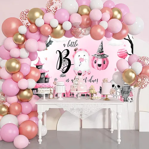 Miniatura 4 de Avezano A Little Boo is Almost Due - Telón de fondo para niña, 8 x 6 pies, color rosa, decoración de baby shower, fantasma, boo, fondo de fiesta