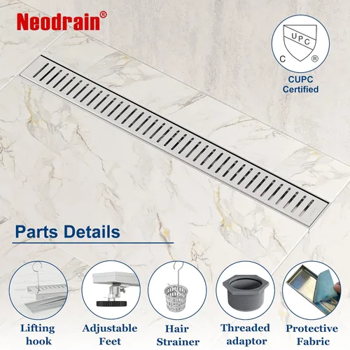 Miniatura 4 de Neodrain Drenaje de ducha lineal con rejilla extraíble de patrón de cápsula, drenaje de ducha rectangular de acero inoxidable 304, drenaje lineal