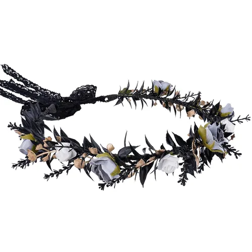 MOSTORY Tocado de flores negras, corona floral de hada, corona de elfo oscuro, círculo de elfos para el Renacimiento, Halloween, gótico, boda,