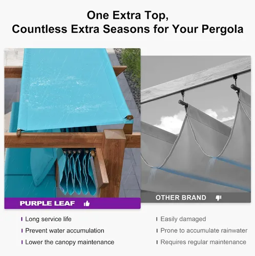Miniatura 4 de PURPLE LEAF Pérgola retráctil para exteriores de 10 x 10 pies con toldo, refugio de metal para patio, jardín, pabellón, marco de grano de madera