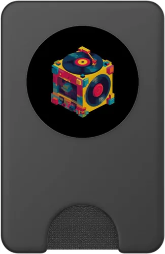 Miniatura 2 de Dados de vinilo coloridos con diseño retro de tocadiscos PopSockets PopWallet para MagSafe