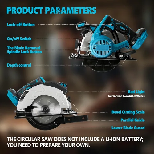 Miniatura 8 de Sierra circular inalámbrica compatible con batería Makita de 18 V, motor sin escobillas 5000 rpm, 850 W, sierra circular eléctrica de 7-1/4 pulgadas