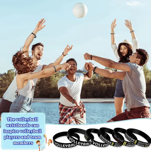 Miniatura 4 de Deekin Paquete de 36 pulseras de voleibol de regalo de voleibol, regalos de fiesta, pulseras de silicona de goma con citas inspiradoras