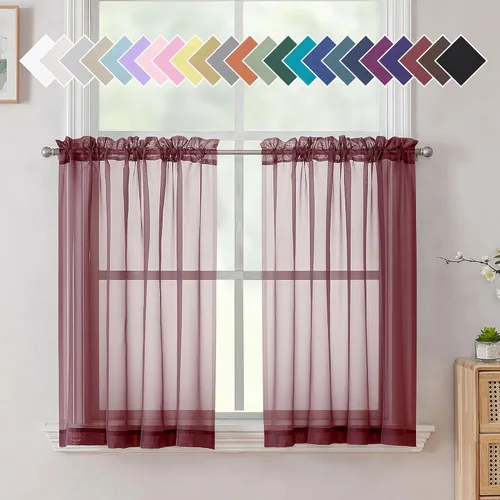 Miniatura 151 de Aiyufeng 2 paneles de cenefa transparente negra de 14 pulgadas de largo, cortinas cortas negras transparentes para dormitorio, cortinas de cocina