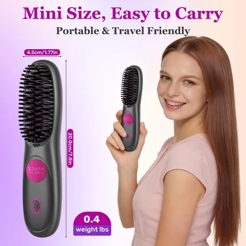 Miniatura 8 de Go Brush Pro para cabello corto, cepillo alisador de cabello mejorado 2026, cepillos alisadores inalámbricos portátiles para viajes, calentamiento