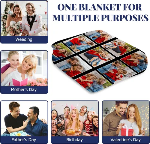 Miniatura 4 de Manta personalizada con imagen, manta personalizada con texto de fotos, manta de fotos personalizada para mamá, papá, hermana, amigos, para 9 fotos