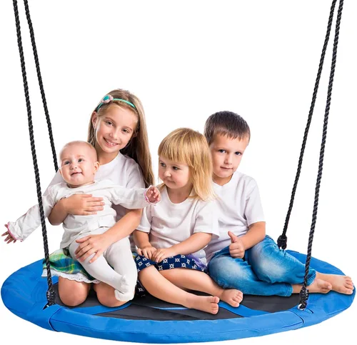 Miniatura 11 de SUPER DEAL Columpio de Árbol de 40 Pulgadas, Columpio Platillo Volador para Niños al Aire Libre, Capacidad de Peso de 800 Libras, Tela Textilene