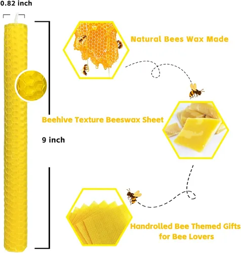 Miniatura 2 de Lacaser - Velas cónicas de cera de abejas de 2 piezas, velas largas de 9 pulgadas para candelabros en amarillo, sin aroma y sin humo, tiempo