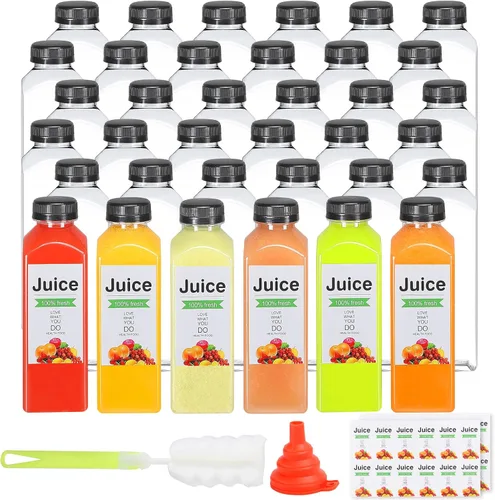 36 botellas de plástico de 16 onzas con tapas, botellas de jugo con tapas, recipientes reutilizables y claros para bebidas como leche, batidos, jugo