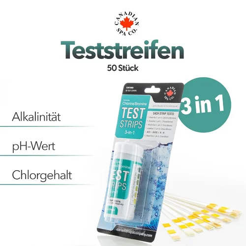 Miniatura 2 de Tiras de prueba de piscina y spa 50 cuentas: Kit de prueba de bañera de hidromasaje de 3 vías para prueba de cloro/bromo, alcalinidad total y pH.