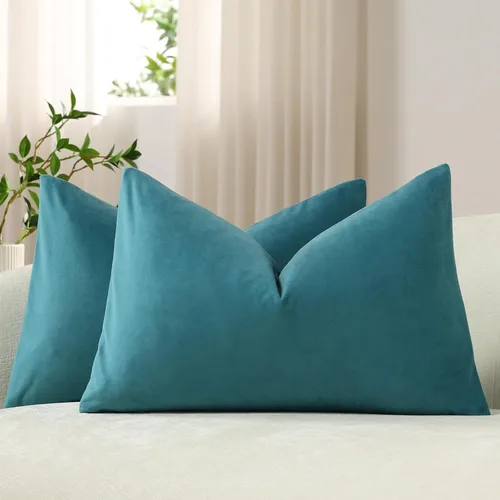 Miniatura 37 de Dezene - 2 fundas decorativas de terciopelo para almohada Hielo de vainilla