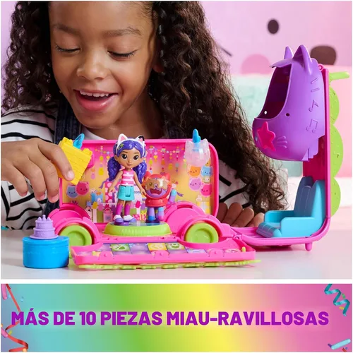 Miniatura 3 de DreamWorks Gabby's Casa de Muñecas Autobús de Fiesta de Celebración, Juego Transformable con Figuras de Juguetes Gabby y DJ Catnip y Accesorios