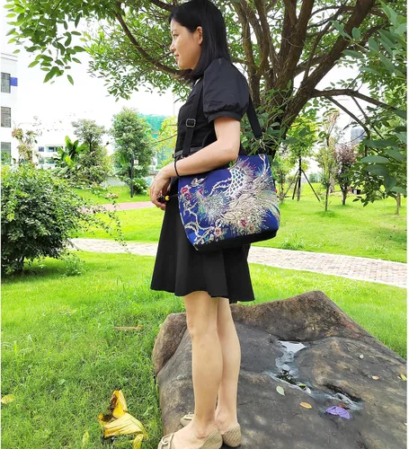 Miniatura 9 de Bolsos de hombro vintage para mujer, bolsos de mano, bolso de viaje para mujer con lentejuelas brillantes bordadas fénix