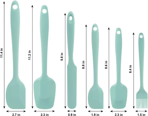 Miniatura 6 de Juego de espátulas de silicona, espátula de cuchara de goma resistente al calor, espátula de una pieza con diseño sin costuras, raspadores Verde