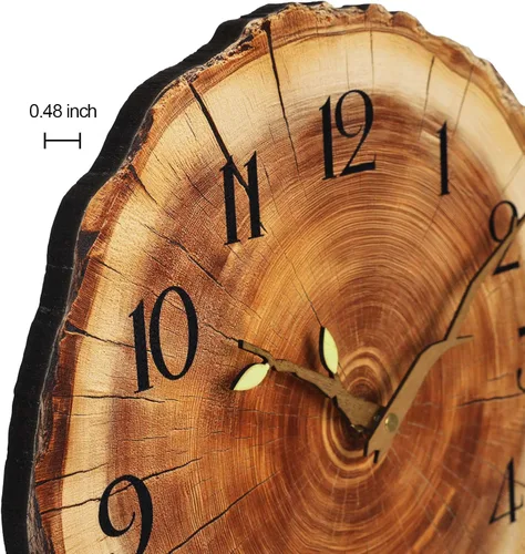 Miniatura 3 de JoFomp Reloj de pared de madera con anillo anual, funciona con pilas, reloj de pared silencioso de 12 pulgadas sin tictac, reloj de pared rústico