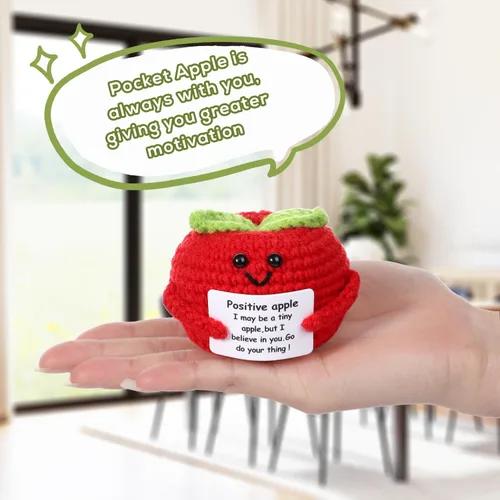 Miniatura 5 de BOXOB Divertida manzana positiva, 1.97 pulgadas, linda muñeca de manzana de punto, patata grande con boca, tarjeta positiva de apoyo emocional