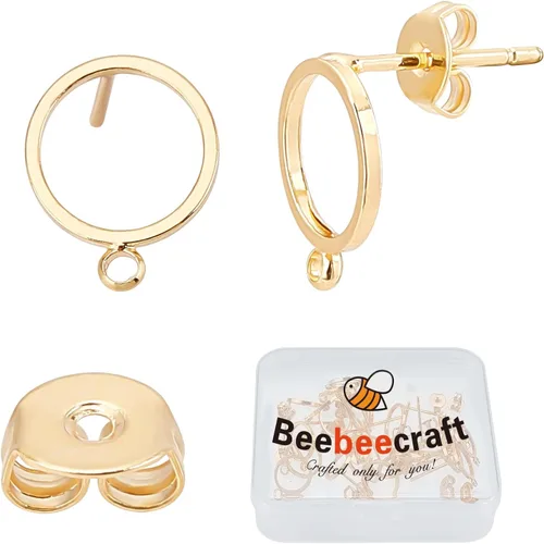 Beebeecraft 1 caja, 20 aretes chapados en oro de 18 quilates con bucle, aretes geométricos de círculo simple con 20 piezas de mariposa para hacer