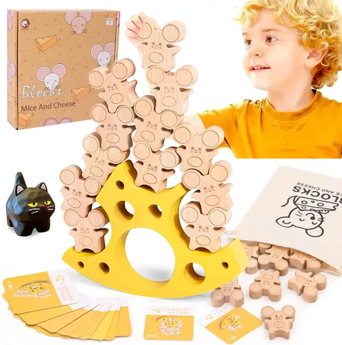 HAPGFS Ratones de queso de madera apilables, juego de equilibrio para niños de todas las edades, mejora la creatividad, coordinación de ojos y