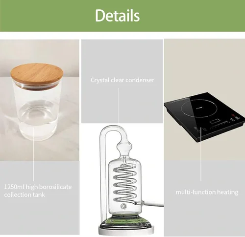Miniatura 8 de YUEWO Equipo de destilación de aceite esencial de cristal de 1 galón/4 litros, máquina extractora de hidrosol, destiladores de agua, kit