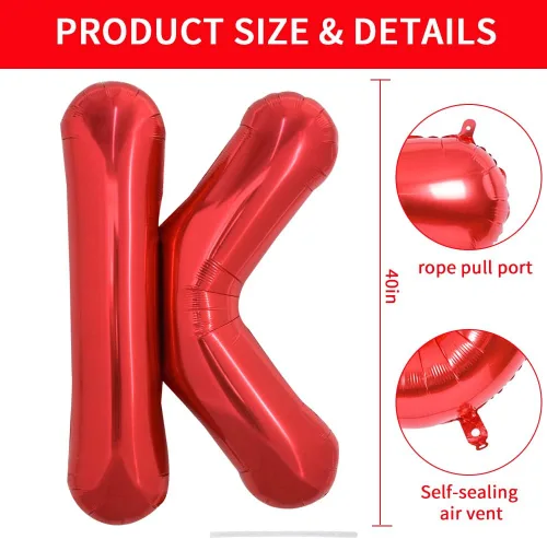 Miniatura 2 de TONIFUL Globos de Letras Rojas Brillantes Grandes de 40 Pulgadas A-Z, Globos Gigantes Jumbo de Helio de Papel de Aluminio Mylar Letra K Grande