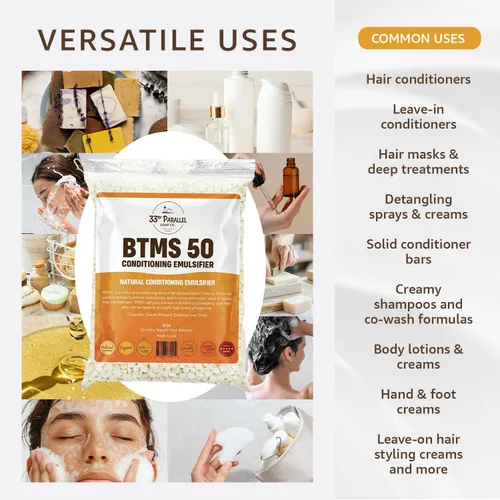 Miniatura 2 de Paralelo 33 BTMS 50 (1 libra/16 onzas) Emulsionante acondicionador 100% natural derivado de plantas Acondicionador emulsionante de alcohol
