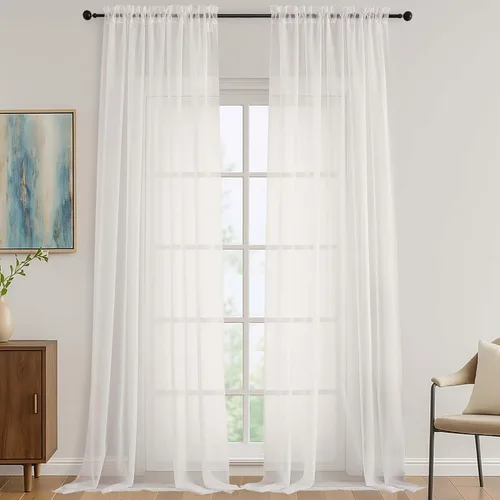 Miniatura 95 de OVZME - Cortinas traslúcidas blancas de 45 pulgadas de largo, 2 paneles, cortinas de gasa con bolsillo para barra para ventanas pequeñas, cada una