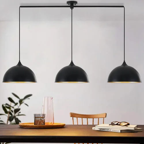 Miniatura 7 de Luces colgantes para isla de cocina, paquete de 3 lámparas colgantes de cúpula con acabado negro y dorado, lámpara colgante industrial para comedor