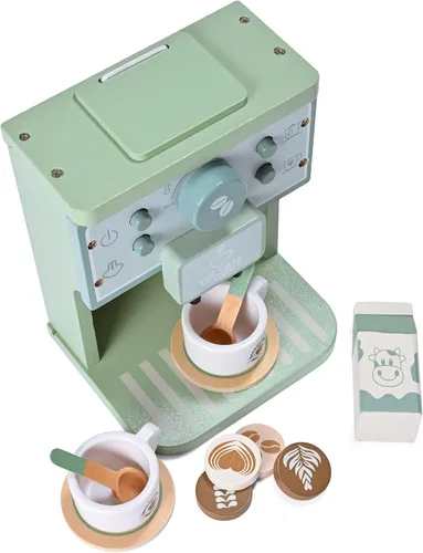 Miniatura 5 de Juguetes de Madera para Niños Accesorios de Cocina de Juguete para Niños Pequeños Cafetera de Café Verde Máquina de Espresso Juego de Cocina