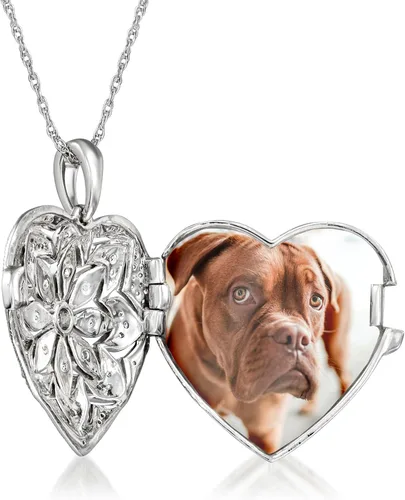 Miniatura 2 de Ross-Simons Collar con medallón de corazón floral de diamantes de 0,25 qt t en plata de ley
