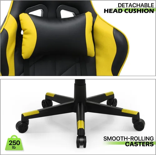 Miniatura 8 de Magshion Silla para juegos, silla reclinable de 90° a 130° con respaldo alto con soporte lumbar, ergonómica para adultos, reclinable, altura