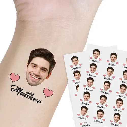 Miniatura 17 de Tatuaje personalizado con nombre y cara, tatuaje temporal personalizado para adultos, niños, amados, un amigo o familia, cara con nombre, 2 x 2
