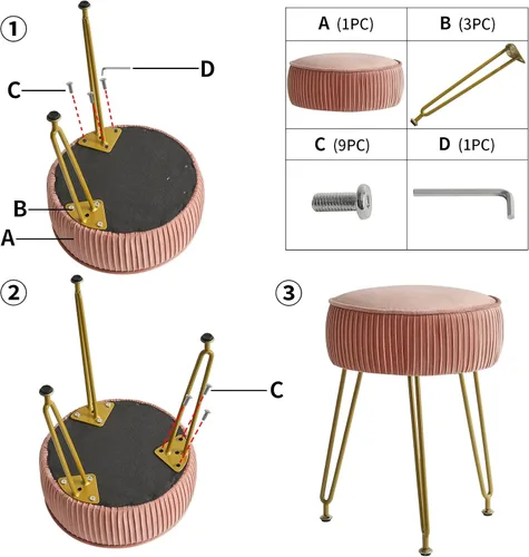 Miniatura 9 de IBUYKE Reposapiés Otomano Redondo de Terciopelo, Taburete de Tocador de Maquillaje Mesa Auxiliar, Asiento de Mesa de Tocador de Terciopelo, Taburete