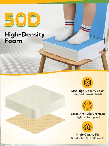 Miniatura 8 de Asiento elevador para niños con 2 piezas de correas de PU lavables y hebilla de seguridad, portátil para silla de cocina, ideal para viajes